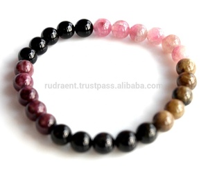 Personalizable Grado Superior 7 mm Turmalina Piedras Preciosas cuentas redondas Todos los tonos Pulsera de moda estirable - Product Image 4