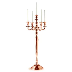 Novo ouro rosa da tabela do casamento decoração do casamento candelabro parte entrada chão ouro rosa de cinco braços candelabros