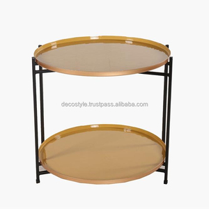 Table d'appoint à 2 niveaux en laiton émaillé - Product Image 1