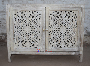 Armoire en bois de manguier sculpté, durable, faite à la main, design moderne et antique, pour usage intérieur, polyvalente, pour hôtel et cuisine à domicile - Product Image 2