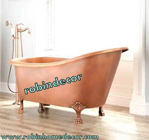 Chausson de luxe pour baignoire victorienne sur pattes en cuivre vieilli de calibre 16 avec installation intérieure autoportante en nickel - Product Image 2