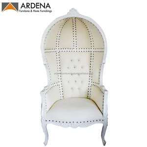 Jepara - Cadeira de casamento em madeira maciça estilo antigo para casa, hotel ou sala de estar, com dossel branco, ideal para lazer