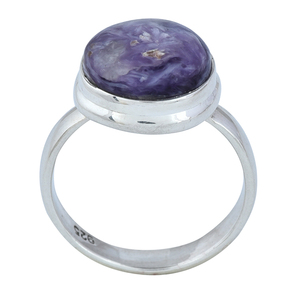 Bague en argent sterling 925 avec pierres précieuses charoite violettes rondes avec bague à la mode plaquée argent pour cadeau de mariage. - Product Image 2