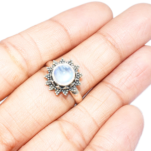 Anillo de plata de primera ley con piedra lunar para mujer, sortija, plata esterlina 925, piedra lunar, Arco Iris, color blanco, redondo, 925 - Product Image 4