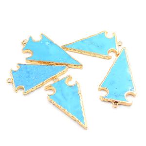 Howlite 36 à 38 MM avec pendentif en forme de pointe de flèche en forme de bélière plaqué or résultats de bijoux en pierres précieuses et composants signe du zodiaque Gémeaux - Product Image 1