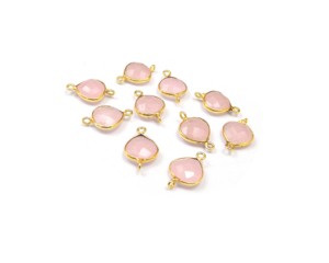 Calcédoine rose en forme de coeur Double caution plaqué or fabrication de bijoux multi-pierres naturelles bijoux faits à la main connecteur de lunette - Product Image 4
