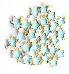 Topaze bleue en forme d'étoile en acier inoxydable, connecteurs plaqués or 24k fabrication de bijoux - Product Image 2