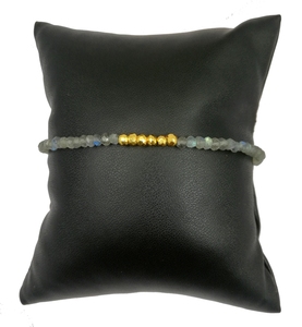 Bracelet en argent sterling avec labradorite et pyrite dorée, perles rondes facettées de 3 à 4 mm, cadeau de mariage - Product Image 2