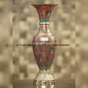 แจกันดอกไม้งานหัตถกรรมทองเหลืองอินเดียสำหรับใช้ในสำนักงานงานหัตถกรรมโลหะและของตกแต่งกลางแจ้งและในร่ม - Product Image 2