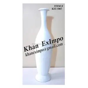 KHAN EXIMPO铝金属高大现代花花瓶婚礼派对装饰白色搪瓷桌面中心花盆