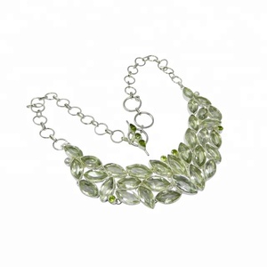 Collar de plata de ley S925 hecho a mano para mujer, amatista verde a la moda, joyería de piedras preciosas múltiples, compromiso de hebra chapada en rodio - Product Image 1