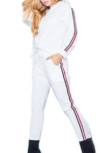 เสื้อลายทางสำหรับผู้หญิง,เสื้อวอร์มกางเกงกีฬา2ชิ้น - Product Image 4