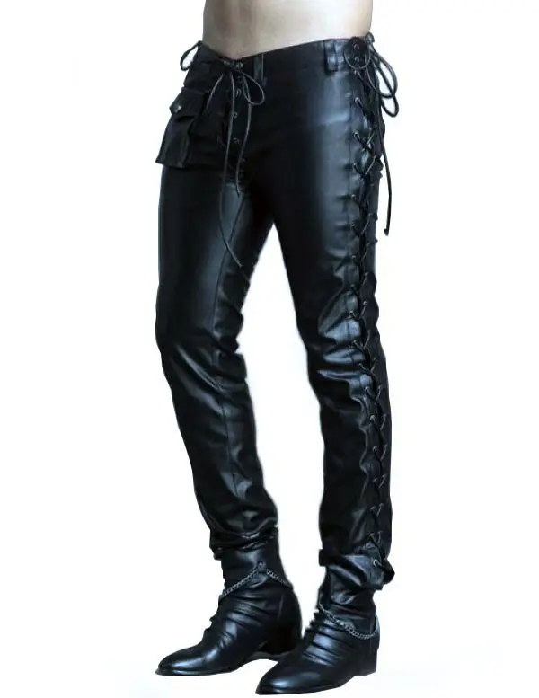 Chain Reaction Lederhose neue stilvolle Leder Gerade Beine Herren gestapelte schwarze Leder-Cargagementhose