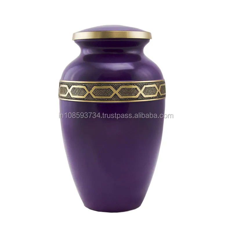 Urna de cremación Keep Sake grande violeta decorativa de latón metálico de la mejor venta, urnas de cremación decorativas para el hogar para cenizas humanas