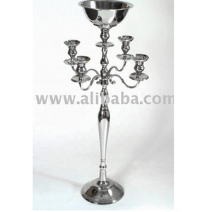 Elegant Silver 5-Light Metal <b>Candelabra</b> Flower Bowl Customised Wedding TableTop Decor Candle Jar Lanterns Christmas Handmade - Product Image 2