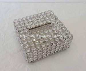 Boîte de porte-mouchoirs perlés en cristal chaud Nickel/plaqué or luxe fantaisie vaisselle porte-mouchoirs boîte porte-mouchoirs de Style Vintage - Product Image 2