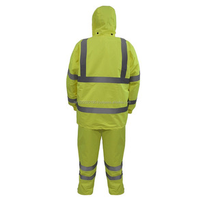 Ensemble imperméable jaune haute visibilité, léger, en polyester et coton, veste et pantalon, logo personnalisable, PERSONNALISÉ - Product Image 2