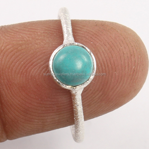 US 7,75 nuevo bisel de piedras preciosas TURQUESA Natural ajuste corte redondo 925 plata esterlina sólida mejor diseño tamaño de anillo - Product Image 2