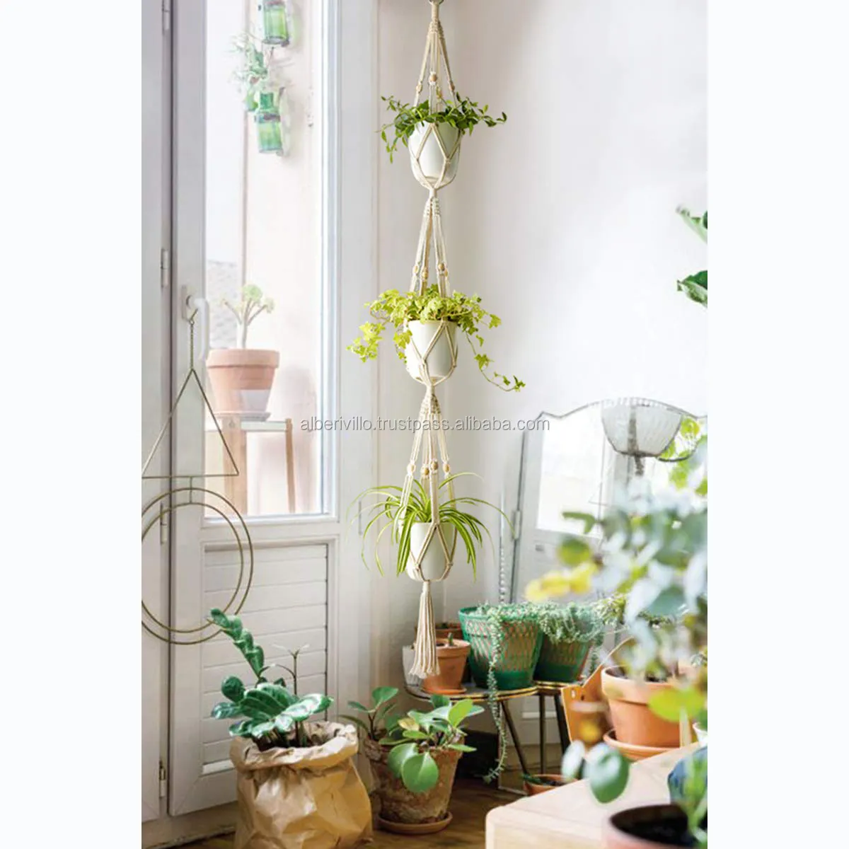 Хлопковая вешалка для растений ручной работы, вешалка для комнатных и уличных растений, украшение для дома