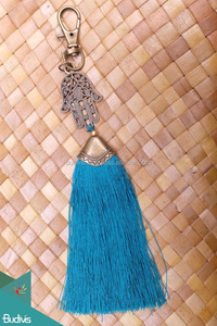 Vente en gros de porte-clés de décoration en acier inoxydable, cuir, nylon, art simple bohème, pendentif avec glands - Product Image 6