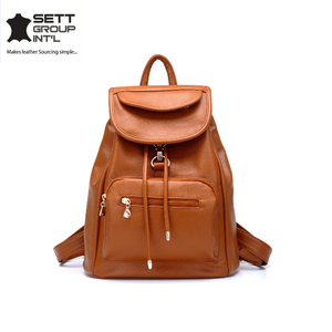 Mochila OEM de piel marrón auténtica para mujer, bolsa blanda de 15 pulgadas - Product Image 2