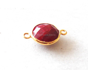 Fait à la main à la mode plaqué or teint rubis pierre précieuse forme ronde Double caution à facettes bijoux résultats lunette connecteur cadeau elle - Product Image 3