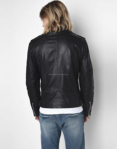 Wholesale 100% Sheep Biker Style Black Original <b>Genuine</b> <b>Leather</b> <b>Jacket</b> - Product Image 4
