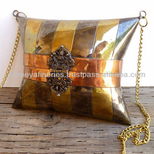 Vintage Brass and Copper Metal Cocktail Pillow Purse Ladies Handbag with Chain Strap - Product Image 1