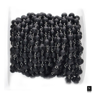 Redondo liso 4-7 MM turmalina negra piedra preciosa declaración Rosario cadena encontrar collar Fabricación de joyas al por mayor cadena hecha a mano - Product Image 2