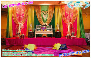 Décoration de cérémonie de Mehndi musulmane, décoration de scène de mariage Mehandi, décoration de scène royale de mariage pakistanais, scène de Sangeet en Espagne - Product Image 4