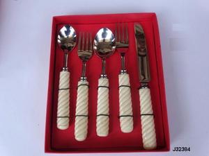 Juego de cubiertos de acero con mango de cerámica azul con perilla en el extremo en acabado pulido de espejo Juego de cubiertos de vajilla de 5 piezas - Product Image 3