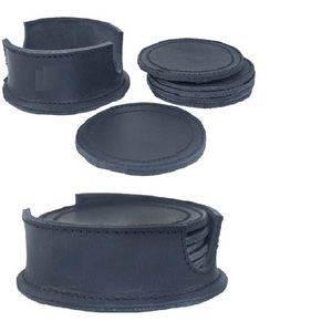 Juego de posavasos de cuero de forma redonda de 4 posavasos-Color negro - Product Image 1