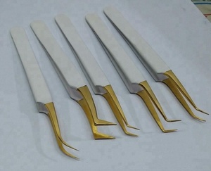 Pinces à épiler pour extensions de cils en acier inoxydable doré et blanc, étiquette privée personnalisée, pinces à épiler professionnelles pour extensions de cils - Product Image 5