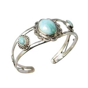 Adjustable Natural 925 Sterling Silver <b>Larimar</b> Gemstone Bangle Handmade Fancy Silver <b>Jewelry</b> Supplier - Product Image 1