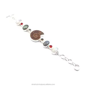 Famoso 925 gioielli in argento Sterling Ammonite braccialetto fatto a mano