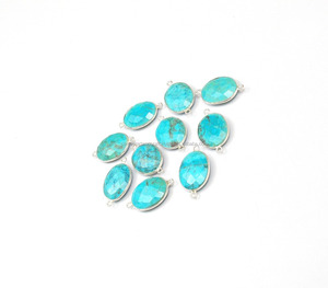 <b>Turquoise</b> 925 Sterling Silver Double Bail Gemstone Bezel Connector 14mm Jewelry Findings Plated Metal Brass Copper <b>Bead</b> Size - Product Image 3