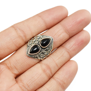 Jolie lunette en forme de poire, Onyx noir, bagues en argent Sterling 925, bijoux en argent, pierres précieuses, bijoux en argent - Product Image 4