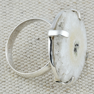 Anillo de piedras preciosas de moneda de ágata blanca sin cortar de Plata de Ley 925, joyería Unisex para boda, compromiso, regalo de aniversario, fiesta para mujer. - Product Image 3