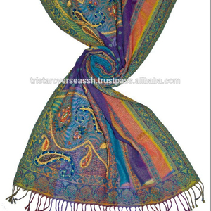 Antique Jamavar 100% Wool Chiffon Fabric Hand Beads and <b>Sequin</b> Work Hand Embroidered Evening <b>Shawls</b> for Winter Decorations - Product Image 2