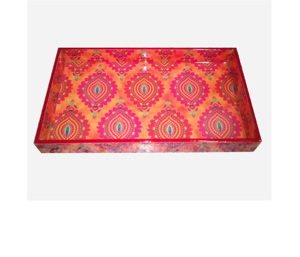 Bandeja de servicio rectangular hecha a mano india, bandeja decorativa al por mayor - Product Image 1
