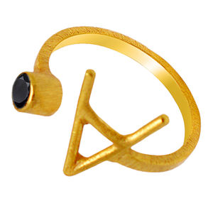 Onyx noir plaqué or Alphabet lettre A bijoux réglables 925 bague en argent Sterling lunette réglage dernière bague bague à la mode - Product Image 3