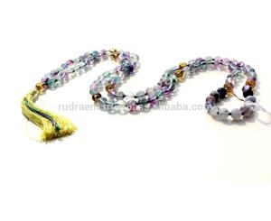 สร้อยลูกปัดฟลูออไรต์สีรุ้งธรรมชาติ108มาลาเครื่องประดับโยคะจิตวิญญาณสไตล์โบฮีเมียนประดับไข่มุกสำหรับงานปาร์ตี้ของขวัญศาสนาพุทธ - Product Image 5