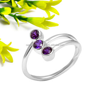 Ajuste de bisel de piedras preciosas de amatista, anillo Chapado en plata de ley 925 hecho a mano para compromiso de aniversario de boda - Product Image 1