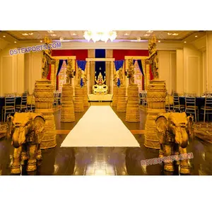 Conjunto de escenario dorado para boda india, pilares Dev de fibra, escenario único para boda, decoración de escenario de recepción interior para boda, Color personalizado para Reino Unido - Product Image 1