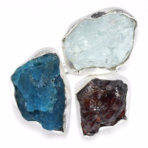 Incroyable lunette de forme rugueuse fantaisie aigue-marine grenat Apatite bagues en argent Sterling 925 bijoux en argent 925, bijoux en argent Sterling - Product Image 1