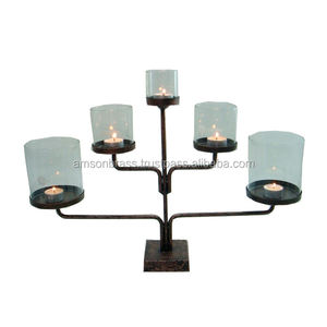 Iron <b>Metal</b> Candle Holder Manufacturer Five Arm <b>Table</b> Decoration Glass Tea Lite Holder Candle Stand <b>Small</b> <b>Metal</b> Candle Holders - Product Image 1