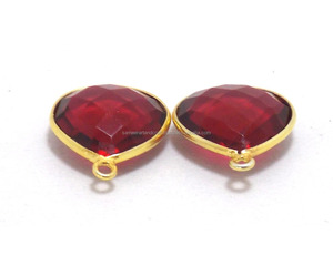 ทับทิมควอตซ์ชุบทอง18K 15x20มม. รูปทรงลูกแพร์ฝาเป็นข้อต่ออัญมณีธรรมชาติแบบแฮนด์เมด - Product Image 5