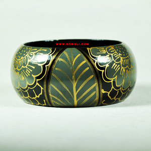 Brazalete de madera pintado a mano, joyería hecha a mano con motivo negro, la mejor calidad, precio al por mayor de la India - Product Image 4