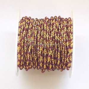 Hecho a mano rojo granate piedra preciosa con cuentas Rosario cadena moda chapado en oro alambre envuelto Rondelle forma joyería hallazgos para manualidades - Product Image 1