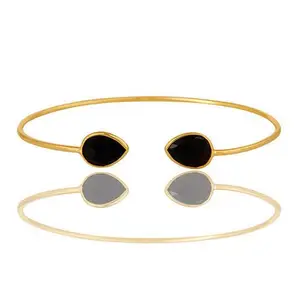 Bracelet Gold Plated Natural Black Onyx Gemstone Handmade Bracelets